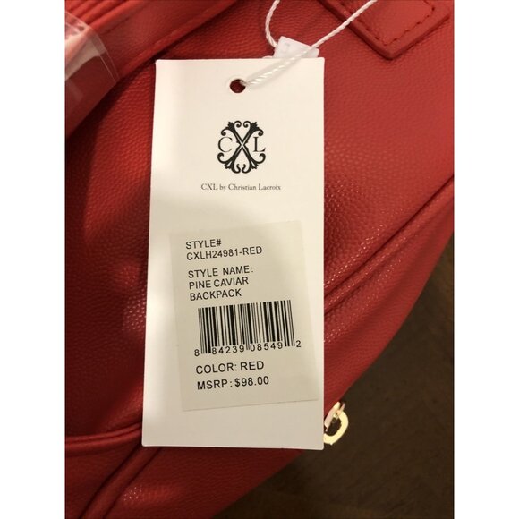 Christian Lacroix Backpack Red Pine Caviar Faux Leather 9” x 10” x 4” - Picture 5 of 7